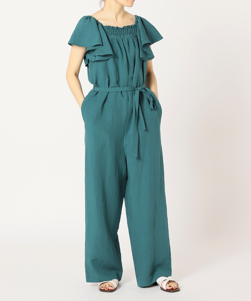 IENA LA BOUCLE（イエナラブークル）の「IENA LA BOUCLE V/L ラッフルオールインワン（つなぎ/オールインワン・レディース・グリーン/チャコールグレー・FREE）」の3枚目の写真