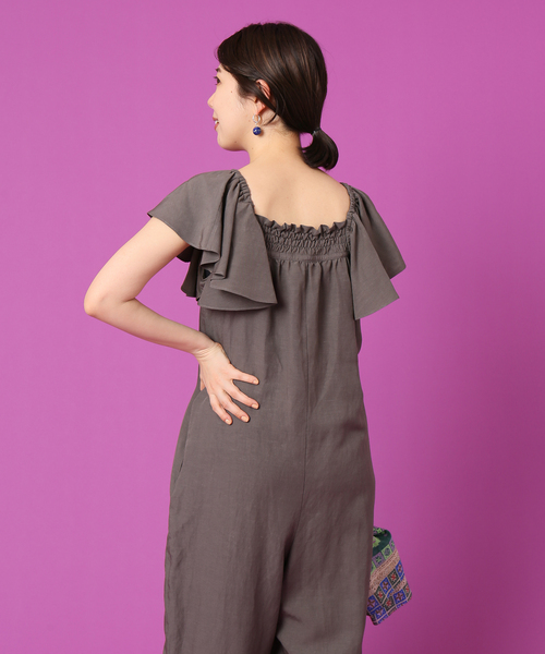 IENA LA BOUCLE（イエナラブークル）の「IENA LA BOUCLE V/L ラッフルオールインワン（つなぎ/オールインワン・レディース・グリーン/チャコールグレー・FREE）」の10枚目の写真