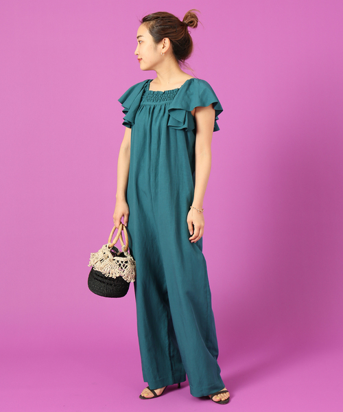 IENA LA BOUCLE（イエナラブークル）の「IENA LA BOUCLE V/L ラッフルオールインワン（つなぎ/オールインワン・レディース・グリーン/チャコールグレー・FREE）」の15枚目の写真