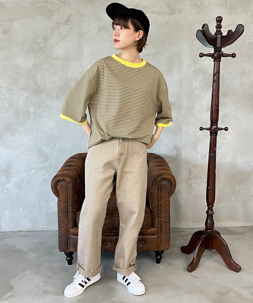 kutir（クティール）の「マルチボーダーリンガーTシャツ（Tシャツ/カットソー・レディース・ブラウン/オフホワイト/サックスブルー/オレンジ/ブルー/ライトグリーン・FREE）」の15枚目の写真