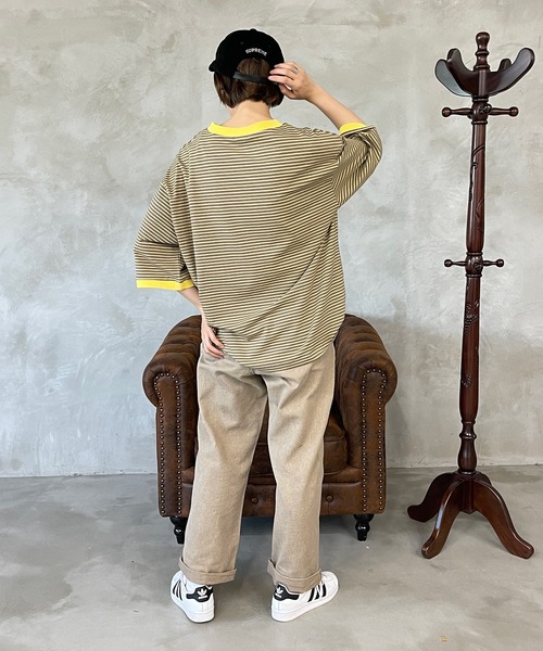 kutir（クティール）の「マルチボーダーリンガーTシャツ（Tシャツ/カットソー・レディース・ブラウン/オフホワイト/サックスブルー/オレンジ/ブルー/ライトグリーン・FREE）」の17枚目の写真