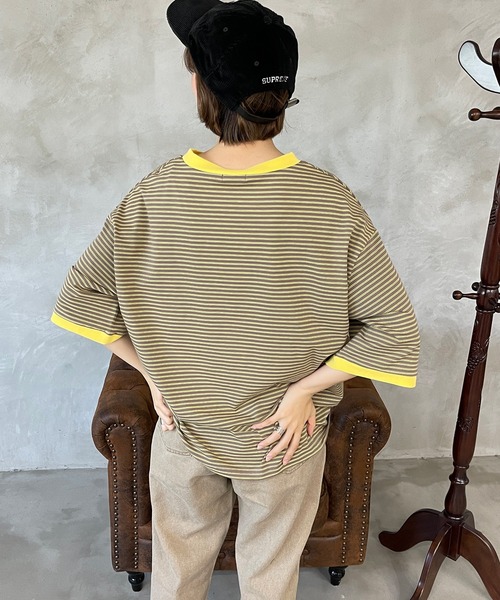 kutir（クティール）の「マルチボーダーリンガーTシャツ（Tシャツ/カットソー・レディース・ブラウン/オフホワイト/サックスブルー/オレンジ/ブルー/ライトグリーン・FREE）」の14枚目の写真