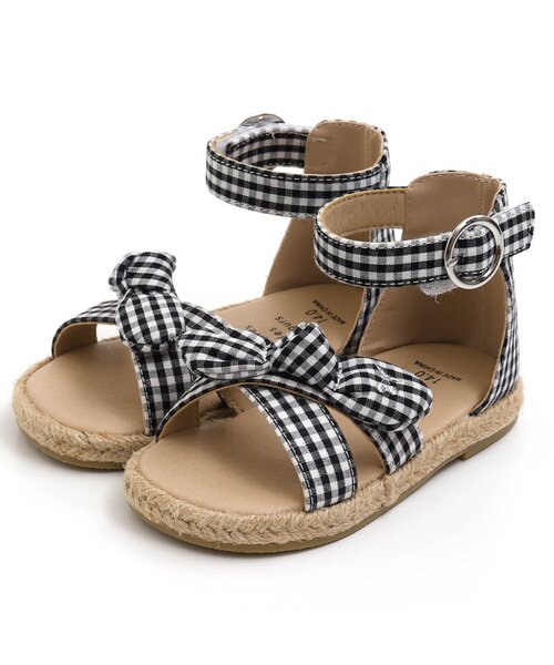 apres les cours(アプレレクール)の「クロスリボンサンダル(サンダル・キッズ・チェック/ラベンダー/インディゴブルー・16/19/15 /17/18/14)」の1枚目の写真