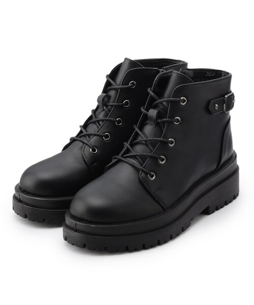 cs T&P(シーエスティーアンドピー)の「【内側ジップ付】バックベルテッドレースアップショートブーツ(ブーツ・レディース・ブラック/ダークブラウン・M/L)」の4枚目の写真