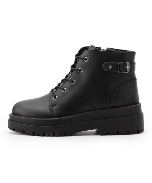 cs T&P(シーエスティーアンドピー)の「【内側ジップ付】バックベルテッドレースアップショートブーツ(ブーツ・レディース・ブラック/ダークブラウン・M/L)」の5枚目の写真