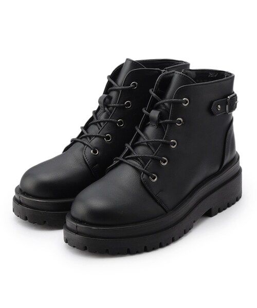 cs T&P(シーエスティーアンドピー)の「【内側ジップ付】バックベルテッドレースアップショートブーツ(ブーツ・レディース・ブラック/ダークブラウン・M/L)」の3枚目の写真