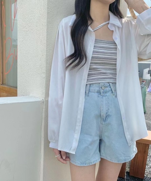 me+em select（ミームセレクト）の「【 セットアイテム 】サテンビッグシャツ＆クロスストラップショートキャミソール　SET（シャツ/ブラウス・レディース・ホワイト/スモークピンク/ベージュ/ブルー・FREE）」の19枚目の写真