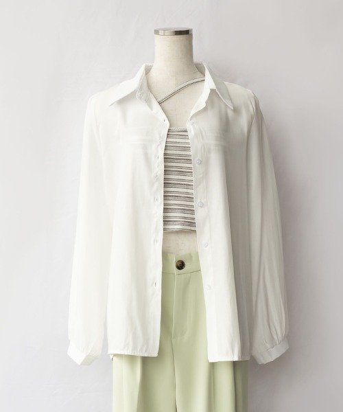 me+em select（ミームセレクト）の「【 セットアイテム 】サテンビッグシャツ＆クロスストラップショートキャミソール　SET（シャツ/ブラウス・レディース・ホワイト/スモークピンク/ベージュ/ブルー・FREE）」の17枚目の写真