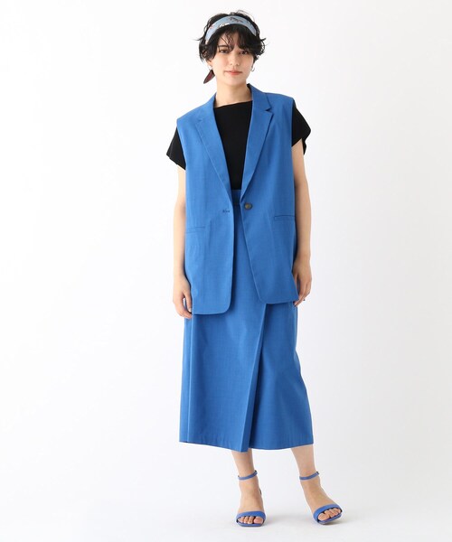 OPAQUE.CLIP（オペークドットクリップ）の「◆ウーリッシュトロピカル テーラードジレ【WEB限定カラー】（ベスト・レディース・ブラック/ライトベージュ/ブルー系7・00）」の22枚目の写真