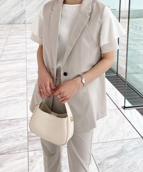 OPAQUE.CLIP（オペークドットクリップ）の「◆ウーリッシュトロピカル テーラードジレ【WEB限定カラー】（ベスト・レディース・ブラック/ライトベージュ/ブルー系7・00）」の3枚目の写真