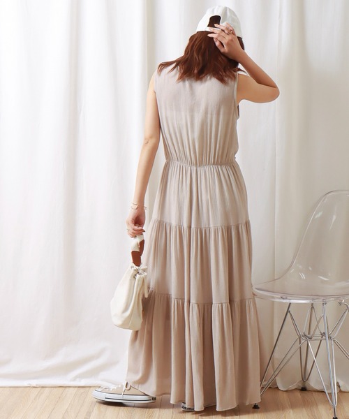 libelle more（リベル モア）の「シアー楊柳ノースリティアードワンピース（ワンピース・レディース・グレイッシュベージュ/ブラック/ライトカーキ・L/M）」の15枚目の写真