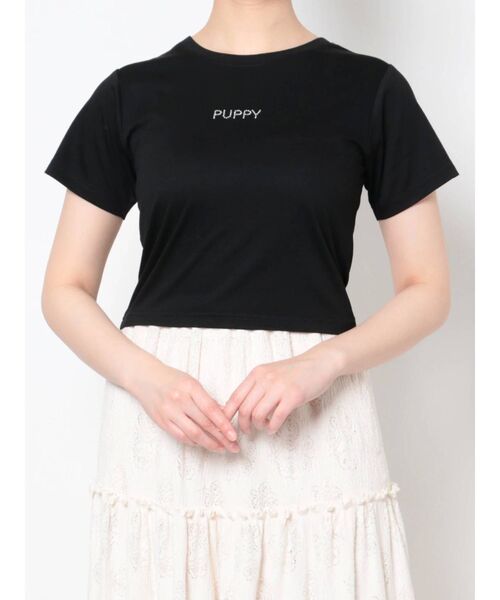 merry jenny（メリージェニー）の「puppyラインストーンtee（Tシャツ/カットソー・レディース・ブラック/ベージュ/オフホワイト・FREE）」の3枚目の写真