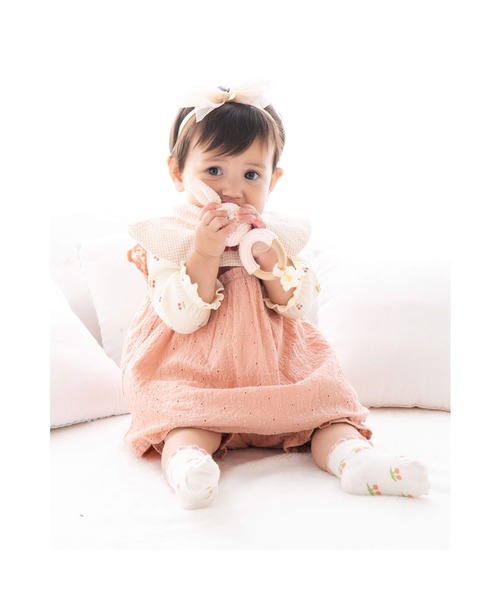 SLAP SLIP BABY（スラップスリップベビー）の「SLAPSLIPBABY/チェリー刺繍リボンデニムレースコットンブルマ付きワンピースベビー(70~80cm)（ワンピース・キッズ・ピンク/ブルー・ONESIZE）」の6枚目の写真