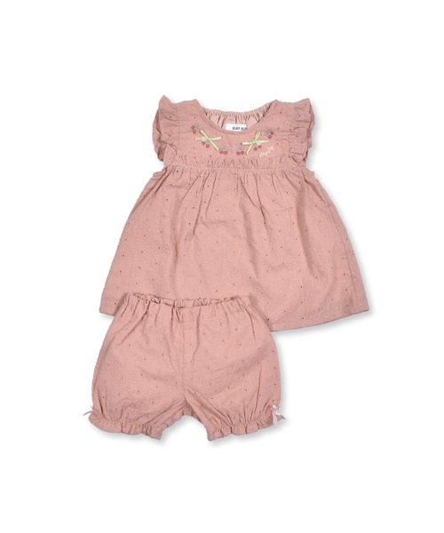 SLAP SLIP BABY（スラップスリップベビー）の「SLAPSLIPBABY/チェリー刺繍リボンデニムレースコットンブルマ付きワンピースベビー(70~80cm)（ワンピース・キッズ・ピンク/ブルー・ONESIZE）」の14枚目の写真