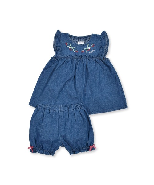 SLAP SLIP BABY（スラップスリップベビー）の「SLAPSLIPBABY/チェリー刺繍リボンデニムレースコットンブルマ付きワンピースベビー(70~80cm)（ワンピース・キッズ・ピンク/ブルー・ONESIZE）」の18枚目の写真