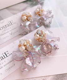 【RosraiE】キラキラ ビジュー フラワーフリル ピアス(MA)