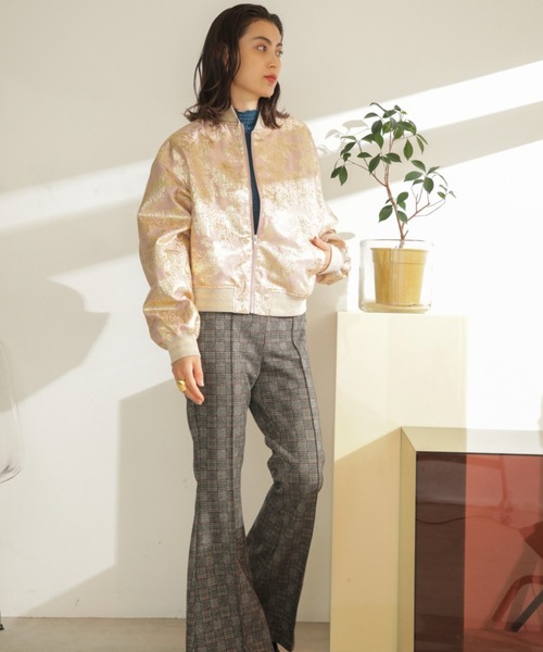 OKIRAKU(オキラク)の「(OKIRAKU×ROSE BUD)ライン リブ シャイニーブルゾン(ブルゾン・レディース・ブラック/ピンク・ONE SIZE)」の7枚目の写真