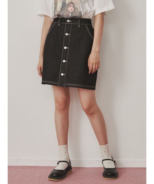 merry jenny（メリージェニー）の「デニムフリルポケットミニスカート（スカート・レディース・ブラック/インディゴブルー・FREE）」の3枚目の写真