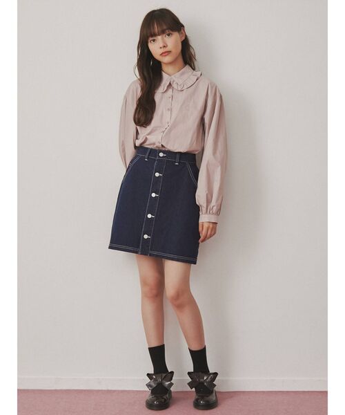 merry jenny（メリージェニー）の「デニムフリルポケットミニスカート（スカート・レディース・ブラック/インディゴブルー・FREE）」の9枚目の写真