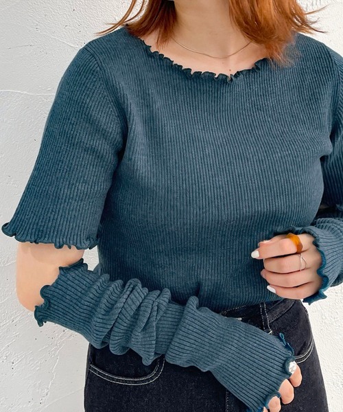 apres jour mignon（アプレジュールミニョン）の「リブニットアームウォーマーセット【ZOZOTOWN限定アイテム】（ニット/セーター・レディース・ダークグリーン/ブラック/パープル/ベージュ・フリー/X-LARGE）」の3枚目の写真