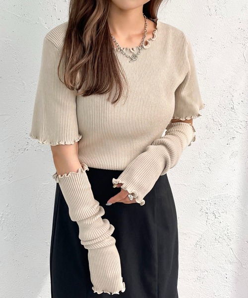 apres jour mignon（アプレジュールミニョン）の「リブニットアームウォーマーセット【ZOZOTOWN限定アイテム】（ニット/セーター・レディース・ダークグリーン/ブラック/パープル/ベージュ・フリー/X-LARGE）」の11枚目の写真