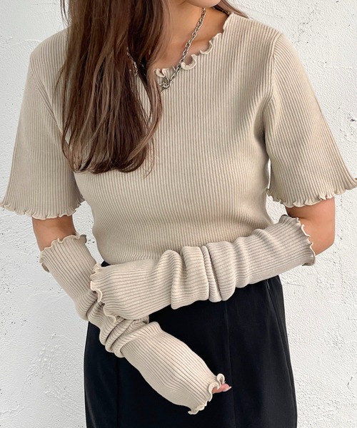 apres jour mignon（アプレジュールミニョン）の「リブニットアームウォーマーセット【ZOZOTOWN限定アイテム】（ニット/セーター・レディース・ダークグリーン/ブラック/パープル/ベージュ・フリー/X-LARGE）」の12枚目の写真