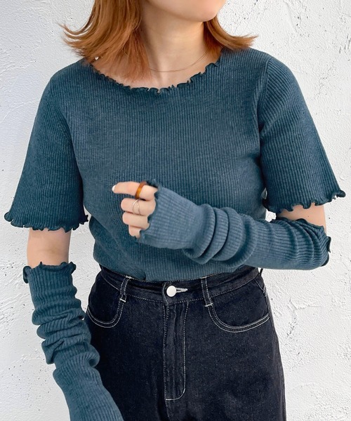 apres jour mignon（アプレジュールミニョン）の「リブニットアームウォーマーセット【ZOZOTOWN限定アイテム】（ニット/セーター・レディース・ダークグリーン/ブラック/パープル/ベージュ・フリー/X-LARGE）」の18枚目の写真