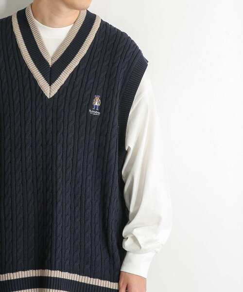 SENSE OF PLACE by URBAN RESEARCH（センスオブプレイスバイアーバンリサーチ）の「『別注』『ユニセックス』TeddyBear×SOP　テディベアチルデンニットベスト（ベスト・メンズ・ネイビー/アイボリー・LARGE/MEDIUM）」の3枚目の写真