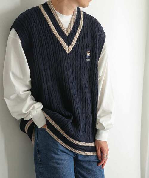 SENSE OF PLACE by URBAN RESEARCH（センスオブプレイスバイアーバンリサーチ）の「『別注』『ユニセックス』TeddyBear×SOP　テディベアチルデンニットベスト（ベスト・メンズ・ネイビー/アイボリー・LARGE/MEDIUM）」の4枚目の写真