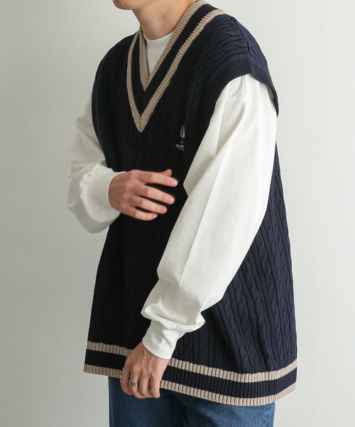 SENSE OF PLACE by URBAN RESEARCH（センスオブプレイスバイアーバンリサーチ）の「『別注』『ユニセックス』TeddyBear×SOP　テディベアチルデンニットベスト（ベスト・メンズ・ネイビー/アイボリー・LARGE/MEDIUM）」の5枚目の写真