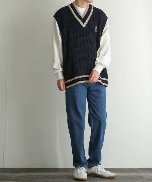 SENSE OF PLACE by URBAN RESEARCH（センスオブプレイスバイアーバンリサーチ）の「『別注』『ユニセックス』TeddyBear×SOP　テディベアチルデンニットベスト（ベスト・メンズ・ネイビー/アイボリー・LARGE/MEDIUM）」の6枚目の写真