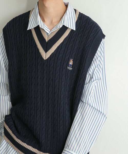 SENSE OF PLACE by URBAN RESEARCH（センスオブプレイスバイアーバンリサーチ）の「『別注』『ユニセックス』TeddyBear×SOP　テディベアチルデンニットベスト（ベスト・メンズ・ネイビー/アイボリー・LARGE/MEDIUM）」の8枚目の写真