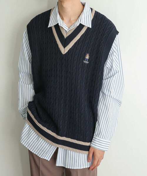 SENSE OF PLACE by URBAN RESEARCH（センスオブプレイスバイアーバンリサーチ）の「『別注』『ユニセックス』TeddyBear×SOP　テディベアチルデンニットベスト（ベスト・メンズ・ネイビー/アイボリー・LARGE/MEDIUM）」の9枚目の写真