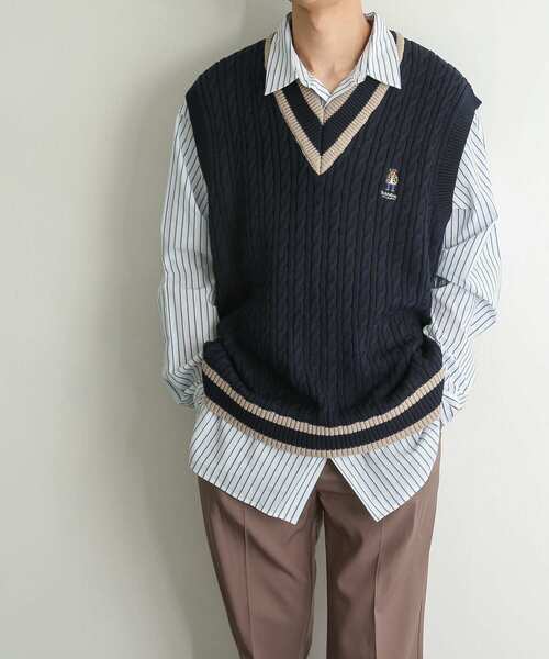 SENSE OF PLACE by URBAN RESEARCH（センスオブプレイスバイアーバンリサーチ）の「『別注』『ユニセックス』TeddyBear×SOP　テディベアチルデンニットベスト（ベスト・メンズ・ネイビー/アイボリー・LARGE/MEDIUM）」の11枚目の写真