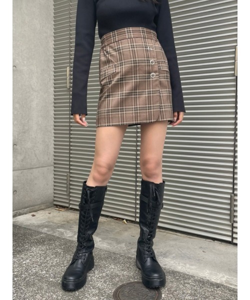 ENVYM(アンビー)の「ラップボタンSK(スカート・レディース・ブラック/ベージュ/チェック・FREE)」の3枚目の写真