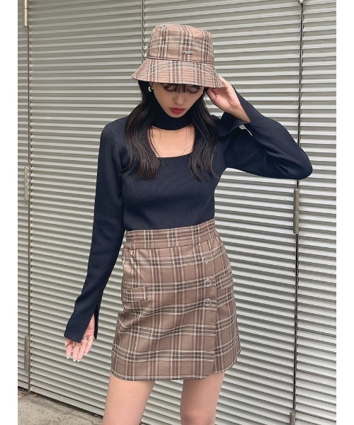 ENVYM(アンビー)の「ラップボタンSK(スカート・レディース・ブラック/ベージュ/チェック・FREE)」の4枚目の写真