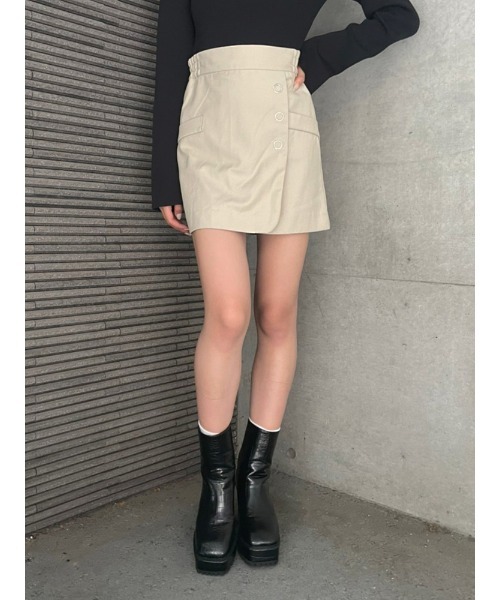 ENVYM(アンビー)の「ラップボタンSK(スカート・レディース・ブラック/ベージュ/チェック・FREE)」の9枚目の写真