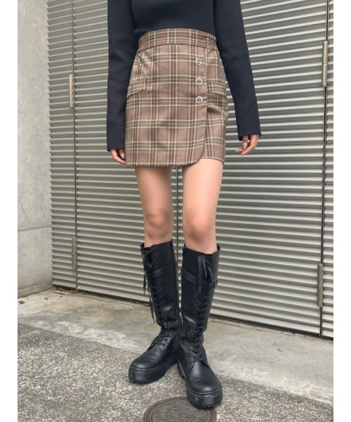ENVYM(アンビー)の「ラップボタンSK(スカート・レディース・ブラック/ベージュ/チェック・FREE)」の10枚目の写真