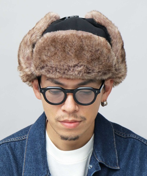 高密度フェイクファー×マイクロフリースフライトキャップ