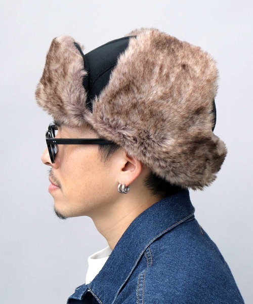 高密度フェイクファー×マイクロフリースフライトキャップ