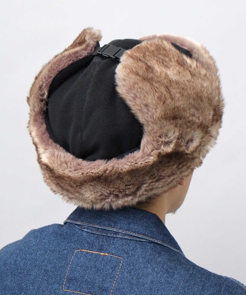 高密度フェイクファー×マイクロフリースフライトキャップ