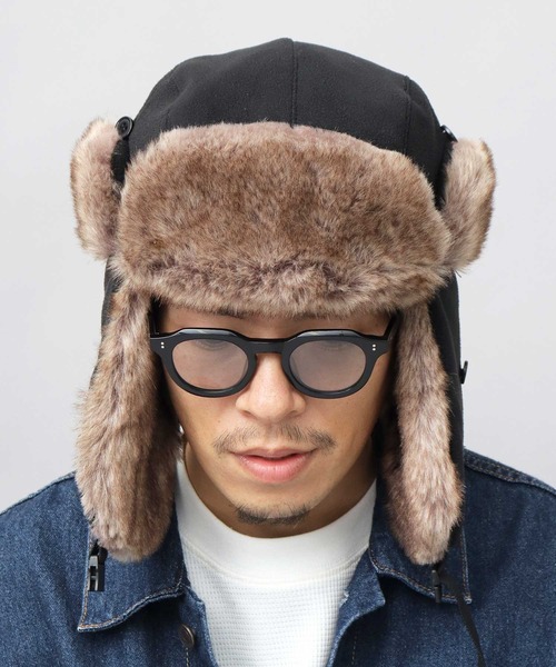 高密度フェイクファー×マイクロフリースフライトキャップ