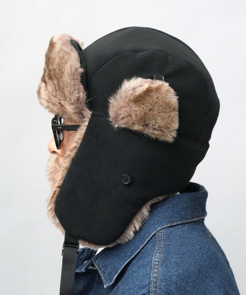 高密度フェイクファー×マイクロフリースフライトキャップ