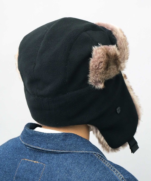 高密度フェイクファー×マイクロフリースフライトキャップ