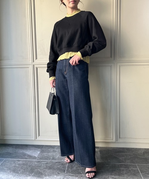 ショート丈Vガゼットラグランスウェット