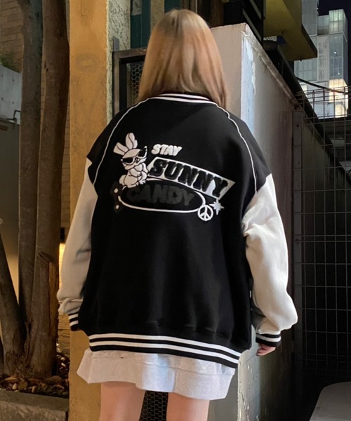 Candy Stripper（キャンディストリッパー）の「COOL BUNNY SWEAT STADIUM ジャンパー（スタジャン・レディース・ブラック/ヘザーグレー・2）」の20枚目の写真