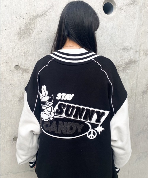 Candy Stripper（キャンディストリッパー）の「COOL BUNNY SWEAT STADIUM ジャンパー（スタジャン・レディース・ブラック/ヘザーグレー・2）」の21枚目の写真