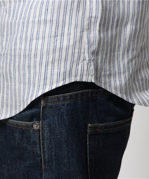 JOURNAL STANDARD（ジャーナルスタンダード）の「リネンブルーストライプ*レザーパイピングシャツ # （シャツ/ブラウス・メンズ・ダークブルー/コバルトブルー/ライトホワイト/ホワイト/ホワイト×ホワイト・MEDIUM/SMALL/LARGE）」の11枚目の写真