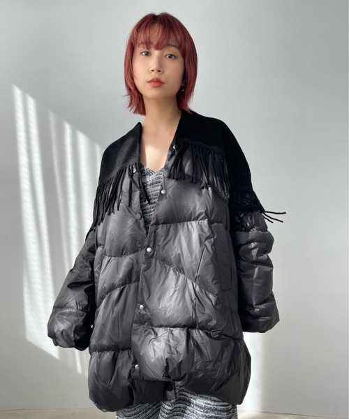 SANSeLF(サンセルフ)の「フリンジダウン【SANSeLF】sanw22a082(ダウンジャケット/コート・レディース・ベージュ/ブラック・FREE)」の21枚目の写真