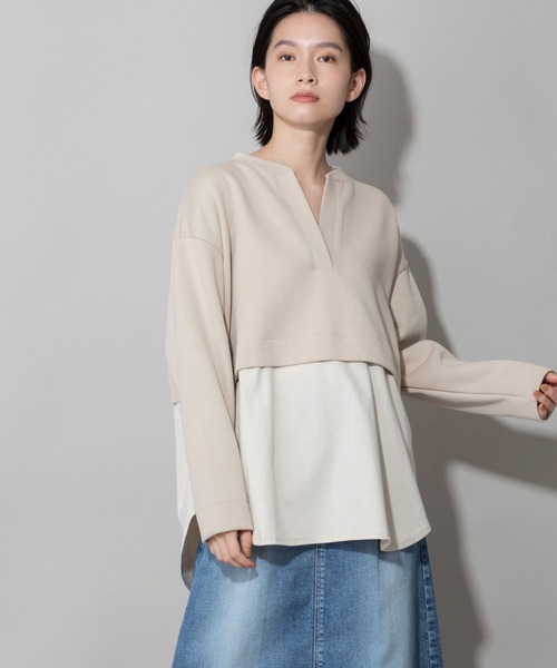 Munich（ミューニック）の「リブダンボールニット×ジャージドッキングプルオーバー（Tシャツ/カットソー・レディース・ホワイト/ピンク/ライトカーキ/ライトベージュ・FREE）」の21枚目の写真